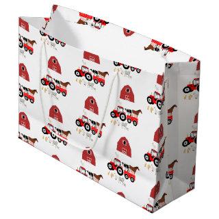 Farm Animals & Red Tractor Barnyard Pattern  Large Gift Bag