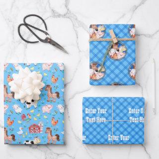 Farm barnyard animals gingham blue  sheets