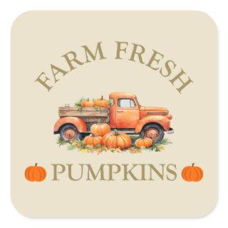 Farm fresh watercolor pumpkins fall autumn square sticker