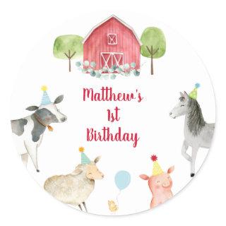Farm Greenery Barnyard Birthday Classic Round Sticker