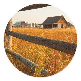 Farm House And Rail Fence In Grand Teton Classic Round Sticker