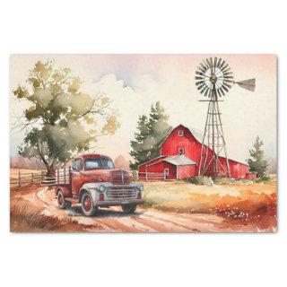 Farm Red Barn Truck Landscape Tissue Paper