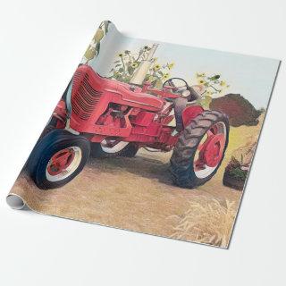 Farm Tractor Red Retro Vintage Rustic Fall Harvest