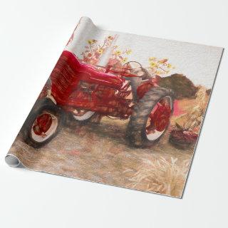 Farm Tractor Red Vintage Rustic Autumn Harvest