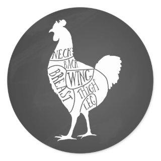 farmer chicken butcher meat cuts art small holder classic round sticker