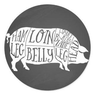 farmer pig pork butcher meat cuts art small holder classic round sticker