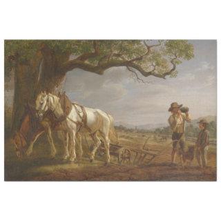 Farmers Resting in a Field With Horses and Plow Tissue Paper