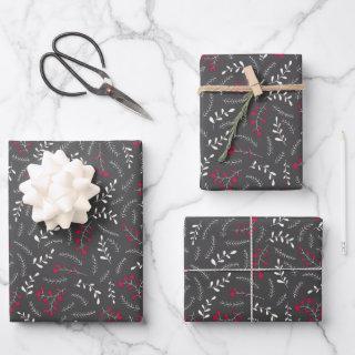 Farmhouse charcoal grey red rustic foliage pattern  sheets