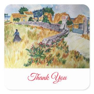 Farmhouse in Provence in the Style of Van Gogh   Square Sticker