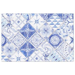 Farmhouse Muted Blue Diamond Tile Wood Decoupage 1 Tissue Paper