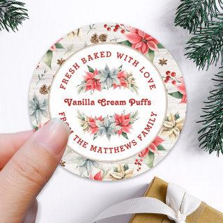 Farmhouse Poinsettia Baked with Love Shiplap Wood Classic Round Sticker
