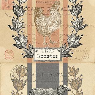 Farmhouse Sheep & Rooster Aged Postcard Decoupage Tissue Paper