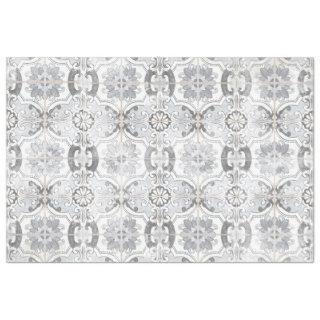 Farmhouse Vintage Antique Gray White Tile Pattern Tissue Paper