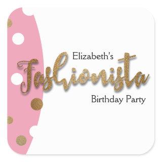 Fashionista Gold  pink white confetti birthday Square Sticker