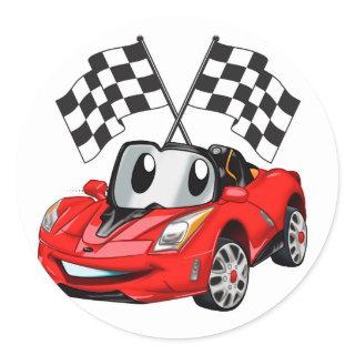 Fast car cartoon flag race - Choose back color Classic Round Sticker