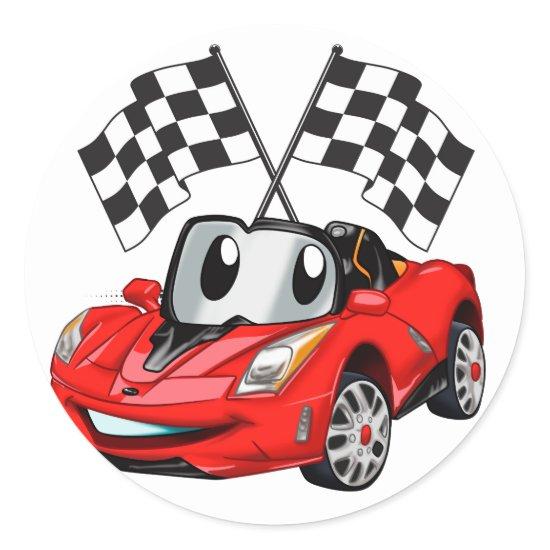 Fast car cartoon flag race - Choose back color Classic Round Sticker