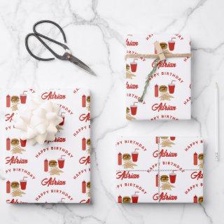 Fast Food Burger Fries Pattern Birthday Name  Sheets