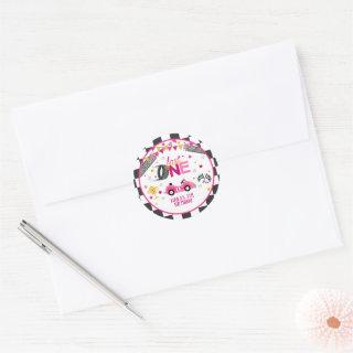 Fast One Racing First Birthday Sticker - Pink