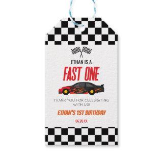 Fast One Red Flame Race Car 1st Birthday Party Gift Tags