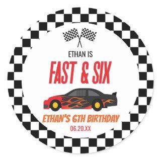 Fast & Six Red Flame Race Car 6th Birthday Party Classic Round Sticker