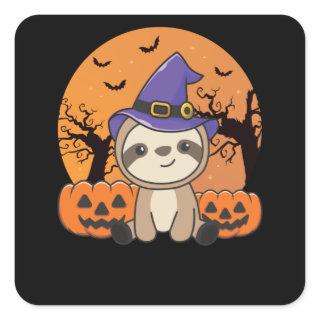Fault Witch Pumpkin Sloths Happy Halloween Square Sticker