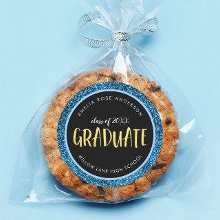 Faux Blue Glitter Graduate Graduation Classic Round Sticker