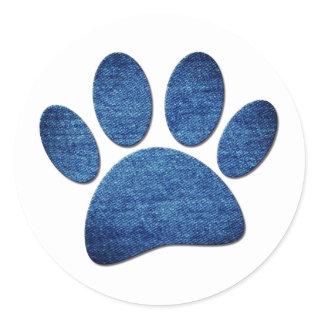 Faux Denim Jeans Dog Paw Printed Texture Classic R Classic Round Sticker