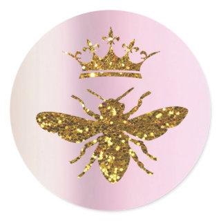 faux glitter queen bee  classic round sticker