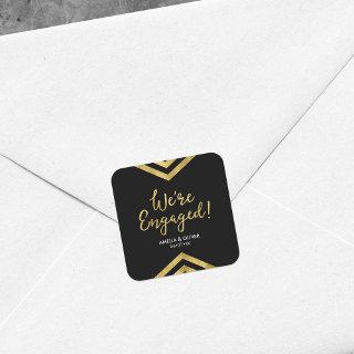 Faux Gold Chevron We're Engaged Engagement Square Sticker
