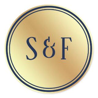 Faux Gold Foil Blue Wedding Monogram Envelope Seal