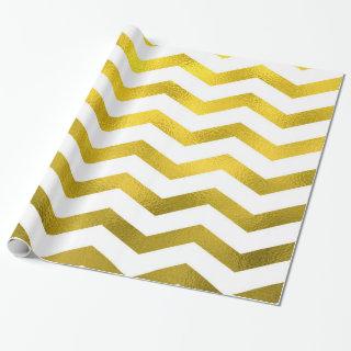 Faux Gold Foil Chevron Pattern White Metallic