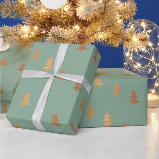 Faux Gold Foil Pine Trees Pattern Christmas Sage
