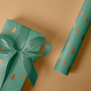 Faux Gold Foil Pine Trees Pattern Christmas Sage