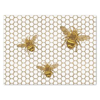 Faux Gold Glitter Bees Gold Hexagon Beehive Tissue Paper