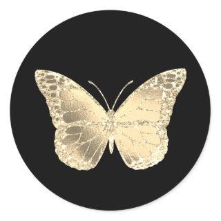 faux gold glitter butterfly classic round sticker