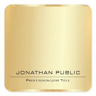 Faux Gold Metallic Look Modern Add Your Text Square Sticker