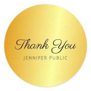 Faux Gold Metallic Look Thank You Script Monogram Classic Round Sticker