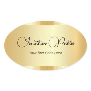 Faux Gold Typography Script Template Trendy Oval Sticker