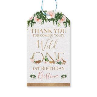 Faux Gold Wild One Floral Safari Birthday Favor  Gift Tags