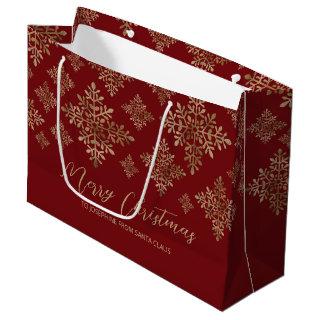 Faux Golden Foil Snowflakes On Red (Not Real Foil) Large Gift Bag