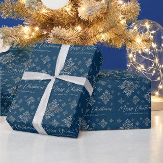 Faux Gray Foil Snowflakes On Blue (Not Real Foil)