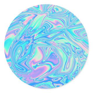 Faux Holographic Blue Custom Trendy Classic Round Sticker