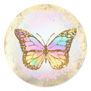 faux holographic butterfly logo classic round sticker