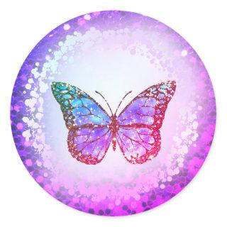 faux holographic purple butterfly logo classic round sticker