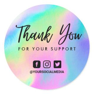 Faux Holographic Thank You Social Media Classic Round Sticker