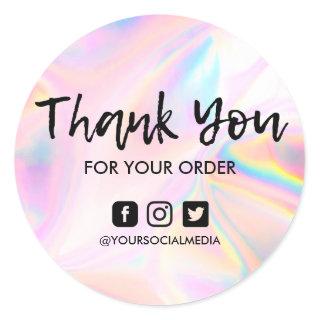 Faux Pink Holographic Business Thank You Classic Round Sticker