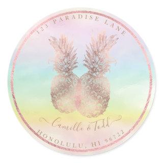 Faux Rose Gold Double Pineapples Cotton Candy Classic Round Sticker