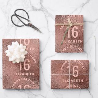 Faux Rose Gold Foil Texture Happy Birthday & Age  Sheets