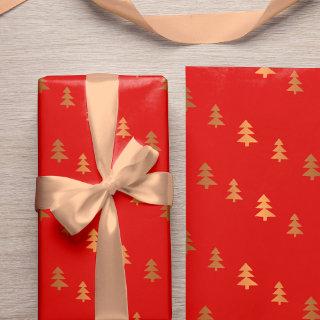 Faux Rose Gold Pine Trees Pattern Christmas Red