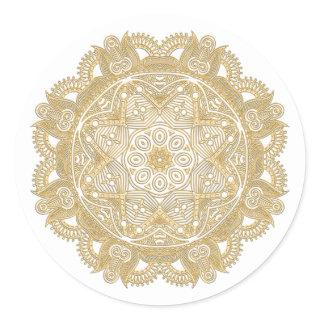 Faux Shiny Gold Trendy Oriental Mandala Pattern Classic Round Sticker